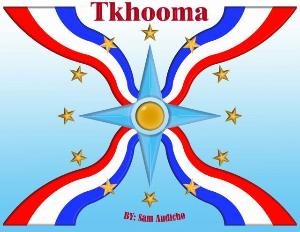 Assyrian flag with Tkhooma and gold stars by Sam Audicho
