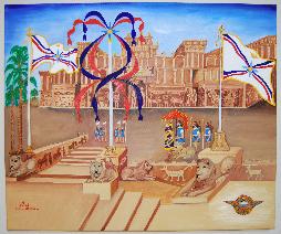 Assyrian flags in front of king's palace by Alfred Shamoon