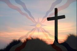 Assyrian flag with a cross from www.assyrianchurch.net