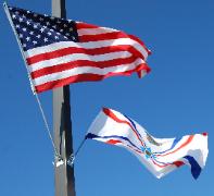 American-Assyrian flag in the parking lot of Mar Addai during its 60th Anniversary, 28 June 2009