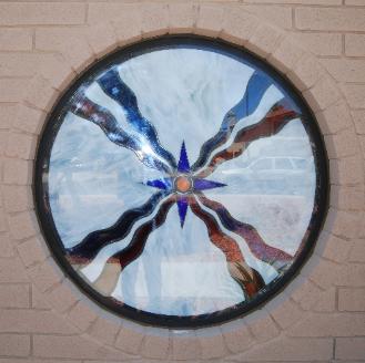 Mar Petors Assyrian Church, Stain glass window Assyrian flag, Glendale, Arizona USA