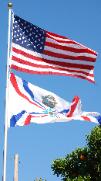 American Assyrian Flags over the blue sky of San Jose California