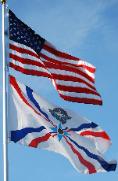 American Assyrian Flags over the blue sky of San Jose California