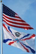 American Assyrian Flags over the blue sky of San Jose California