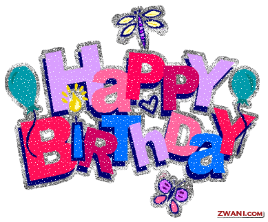 Happy Bithday sign with balloons and butterfly