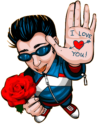 I love in the palm on a man's hand with a rose in the other